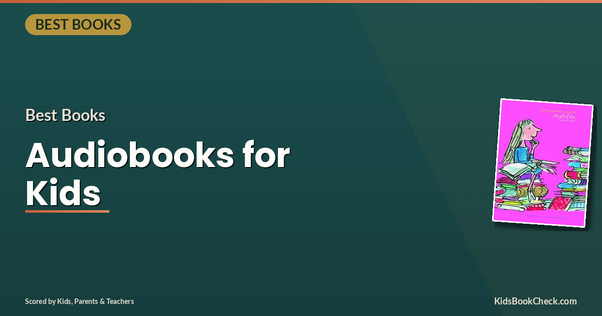 Colorful headphones with audiobook cover art visible on a tablet, child listening with eyes closed