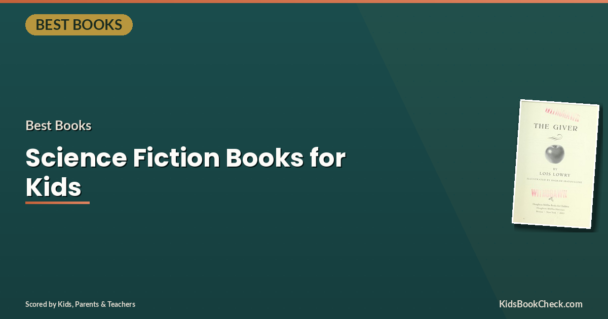 Futuristic book cover collage featuring robots, spaceships, dystopian cities, and young characters in science fiction settings