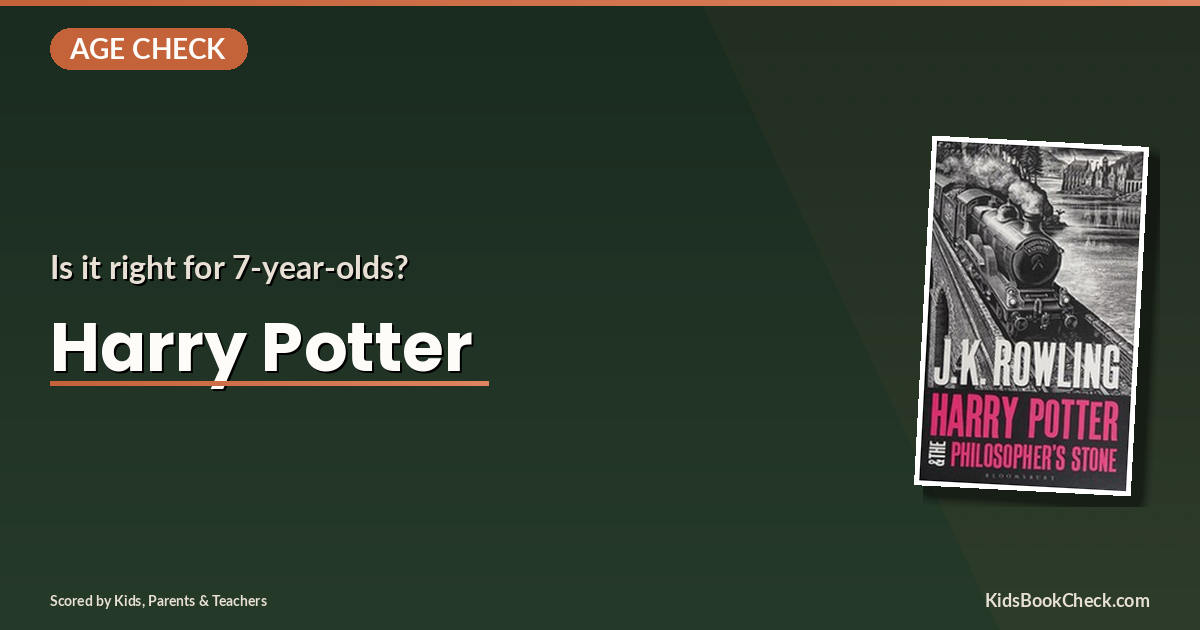 Harry Potter book cover with a question mark, representing age appropriateness for young readers